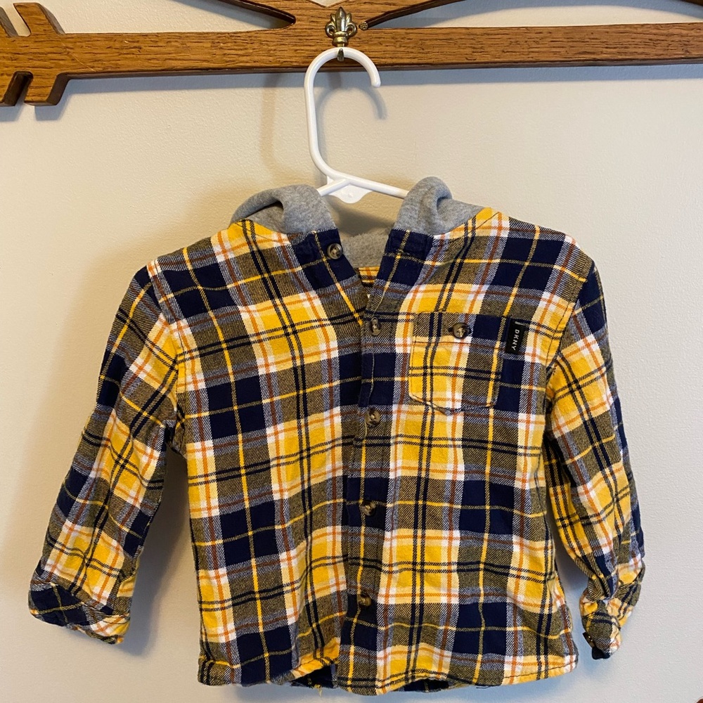 DKNY Kids Plaid Shirt with Hood - Yellow and Blue